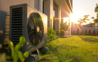 Outdoor heat pump installed beside a home in Chester, NY for efficient heating and cooling